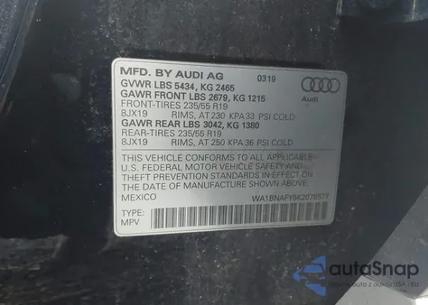 2019 Audi Q5 45 Premium из США, поврежденный, VIN WA1BNAFY5K2078577